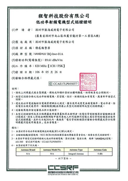 LA CHINE VANSHUI ENTERPRISE COMPANY LIMITED certifications